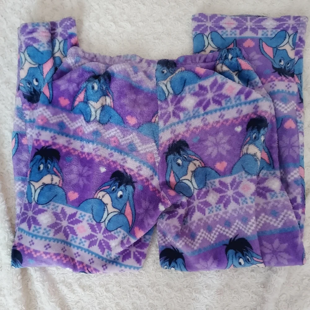 Disney Eeyore Purple Plush Comfy Cozy sleep Lounge PJ bottoms Small 4/6 Winter